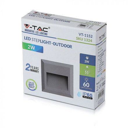 SKU 1324 2W LED Осветление За Стъпала Сиво Тяло Квадрат 4000К с марка V-TAC