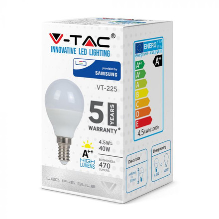 LED Крушка E14 4.5W 4000K P45 A++ SAMSUNG ЧИП SKU 265 V-TAC
