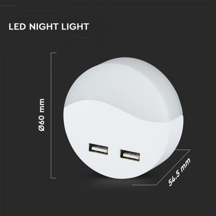 LED Night Light With USB Round 3000K