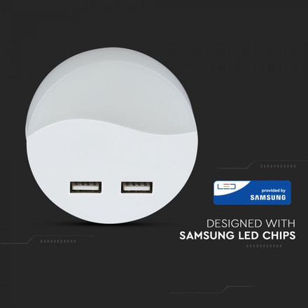 SKU 505 LED Нощна Лампа За Контакт С USB Кръгла 3000K с марка V-TAC
