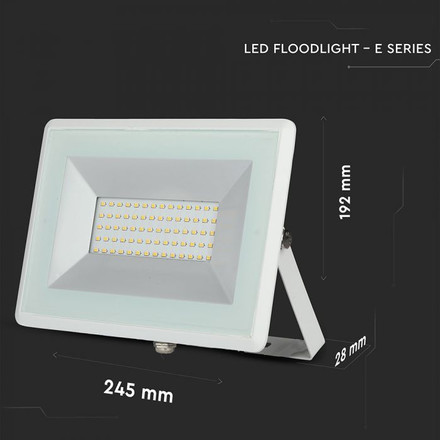 LED Прожектор 50W 3000К IP65 E-Series Бяло Тяло SKU 5961 V-TAC