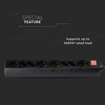 8 Holes Socket Whit Switch (3G 1.5MM2 X 1.5M ) Polybag With Card Black 