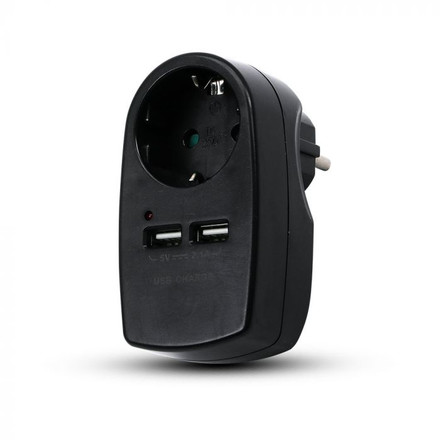 European Type Plug Adapter With Earthing Contact & Charging Interface Black 