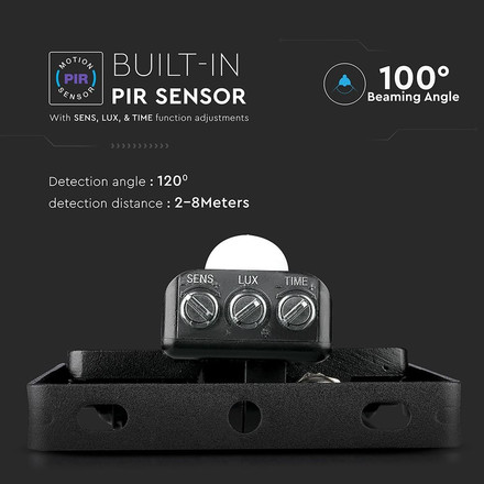 10W LED Sensor Floodlight SAMSUNG CHIP Cut-OFF Function Black Body 3000K
