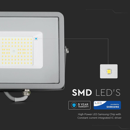 LED Прожектор 50W 4000К 120LM/W SAMSUNG ЧИП Сиво Тяло SKU 764 V-TAC