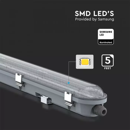 LED Waterproof Fitting M-SERIES 1500mm 48W 6400K Transperant SS Clip 120LM/W