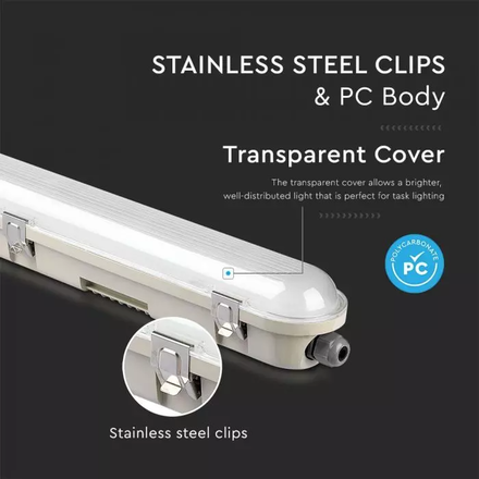 SKU 20218 LED Влагозащитено Тяло M-Серия 1200мм 36W 6400K Transperant SS Clip 120LM/W с марка V-TAC