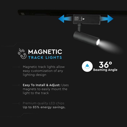 SKU 7967 15W LED Magnetic Spotlight IP20 24V Black 4000K с марка V-TAC