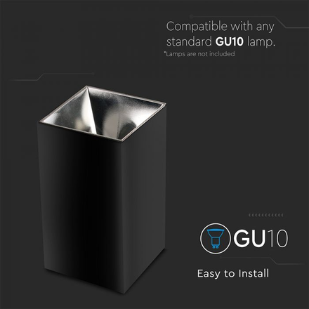 GU 10 Fitting Square Black + Chrome