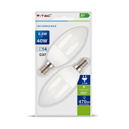 LED Bulb - 5.5W E14 Candle 6400K  2 PCS/Blister                                                