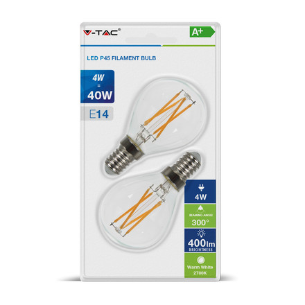 LED Крушка E14 4W 2700K Филамент Кръстосана 2БР/Блистер SKU 7366 V-TAC
