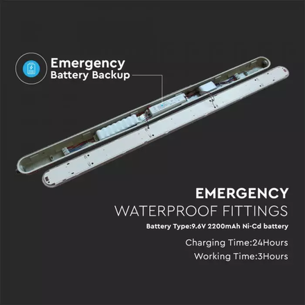 LED Waterproof Fitting M-SERIES 1500mm 48W 6400K Emergency Kit PC/PC SS Clip 120LM/W