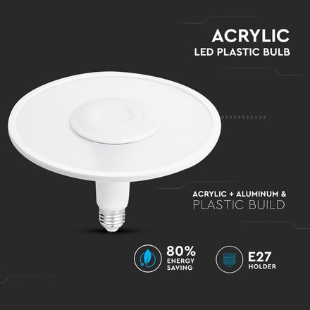 LED Крушка Е27 18W SAMSUNG ЧИП Акрилна UFO Пластик 3000К SKU 2784 V-TAC
