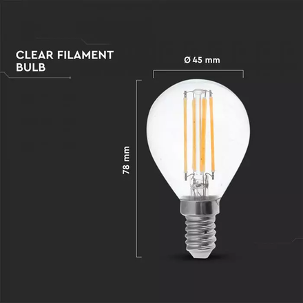 LED Bulb - 6W Filamen E14 P45 Clear Cover 4000K