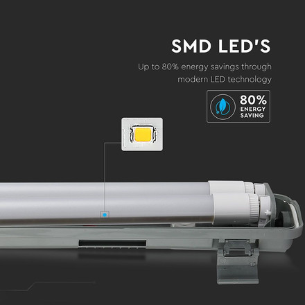 SKU 6399 LED Влагозащитено тяло PC/PC 2x1200mm 2x18W 6400K с марка V-TAC