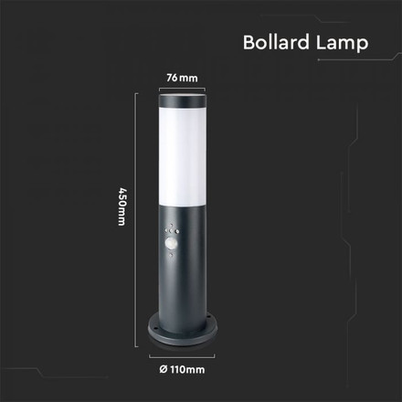 E27 Bollard Lamp 45CM PIR Sensor With Stainless Steel Body Grey IP44