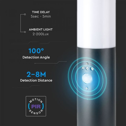 SKU 8965 Е27 Градинска Лампа 45СМ PIR Сензор Неръждавейка Стомана Сив IP44 с марка V-TAC