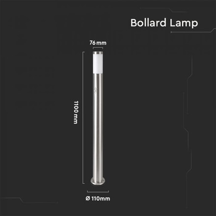 E27 Bollard Lamp 110CM With PIR Sensor Stainless Steel Satin Nickel IP44