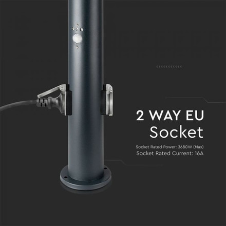 E27 Bollard Lamp 60CM  PIR Sensor With 2 EU Plug Sockets  Stainless Steel Grey IP44