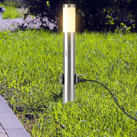 E27 Bollard Lamp 60CM  PIR Sensor With 2 EU Plug Sockets  Stainless Steel Satin Nickel IP44