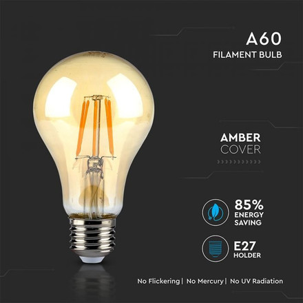 LED Bulb - SAMSUNG CHIP Filament 4W E27 A60  Amber Cover 2200K