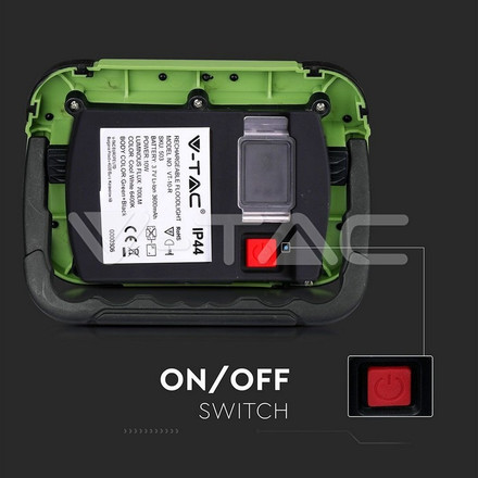 LED Прожектор с батерия 10W 6400К IP44 Презаредим SAMSUNG ЧИП SKU 503 V-TAC