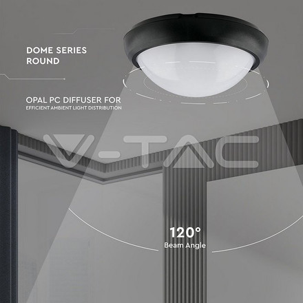 Плафон за таван 8W 3000К IP54 Кръгла Черно Тяло SKU 1261 V-TAC