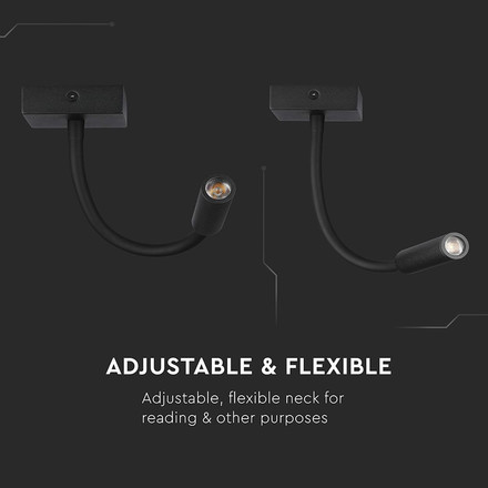 Аплик за стена 3W 3000К за спалня черен SKU 1485 V-TAC