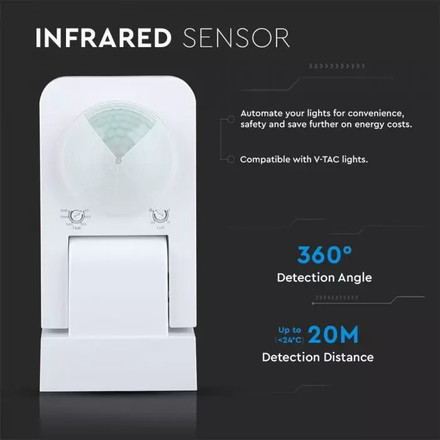 Infrared Motion Sensor White 360° 1000W Adjustable 