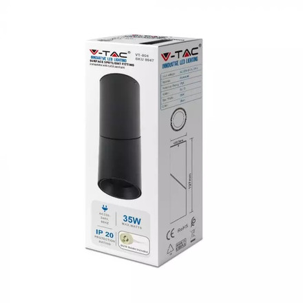 SKU 8947 GU10 Отливка Външен Монтаж Подвижна Черна H 197mm с марка V-TAC