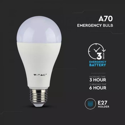 LED Крушка Е27 9W SAMSUNG ЧИП Авариийна 3000К 3 Часа Батерия SKU 2371 V-TAC