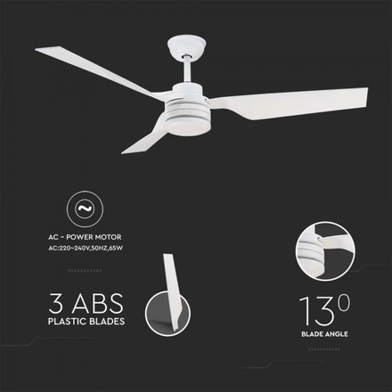 65W LED Ceiling Fan White Body RF Control  3 White Blades  AC Motor  ( 52INCH )