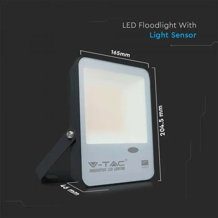 LED Прожектор със сензор за светлина 30W 6500К 100LM/W SAMSUNG ЧИП Черно Тяло SKU 20171 V-TAC