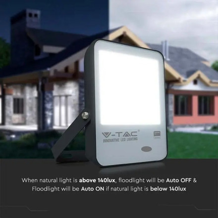 LED Прожектор със сензор за светлина 100W 4000К 100LM/W SAMSUNG ЧИП Черно Тяло SKU 20176 V-TAC