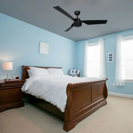 65W LED Ceiling Fan Silver Body RF Control  3 Black  Blades  AC Motor  ( 52INCH )