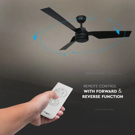 65W LED Ceiling Fan Silver Body RF Control  3 Black  Blades  AC Motor  ( 52INCH )