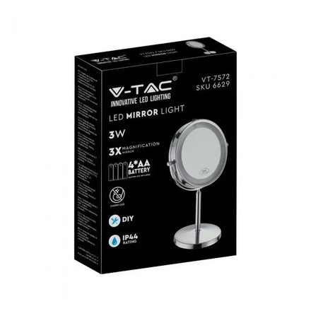 SKU 6629 3 LED Огледало Настолно 4xAAA Батерия Никел Тяло D:17СМ с марка V-TAC
