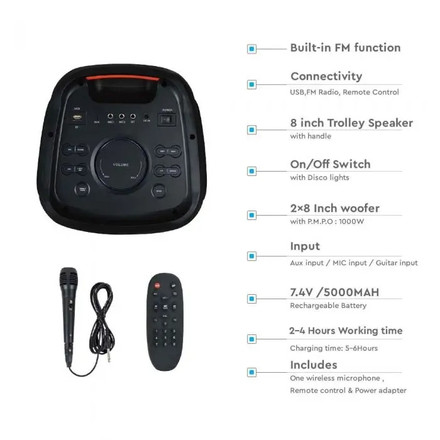 SKU 8990 40W Колона С 1 Жичен Микрофон RF Контрол 2*8inch с марка V-TAC