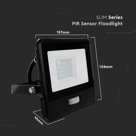 20W LED PIR Sensor Floodlight SAMSUNG CHIP Black Body 6500K 1M Cable