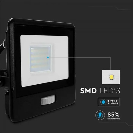 20W LED PIR Sensor Floodlight SAMSUNG CHIP Black Body 6500K 1M Cable