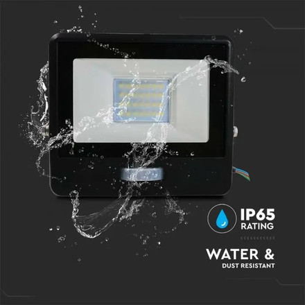 20W LED PIR Sensor Floodlight SAMSUNG CHIP Black Body 6500K 1M Cable