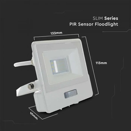 LED Прожектор с PIR сензор 10W 3000К SAMSUNG ЧИП Бяло Тяло и 1 метър кабел SKU 20292 V-TAC