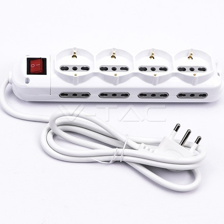 8 Prese 2P+T 10/16A Bipasso + 4 Prese 10/16A Bipasso/Schuko Con Interruttore Luminoso 250V~Max:3500W Cavo H05VV-F 3G1.0mmX1.5m Con Spina 16A 2P+T 