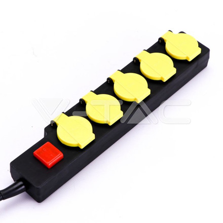 5 Ways Socket With Lighted Switch 3G 1.5MM*3M IP44 Black + Yellow 
