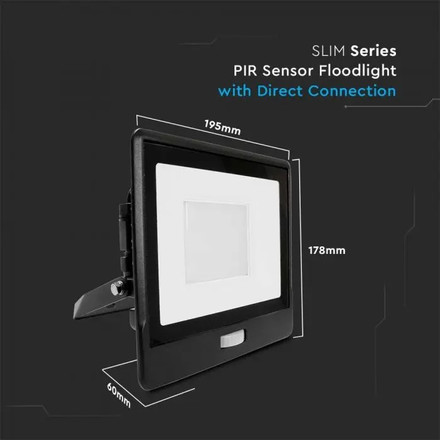 50W LED PIR Sensor Floodlight SAMSUNG CHIP Black Body 6500K