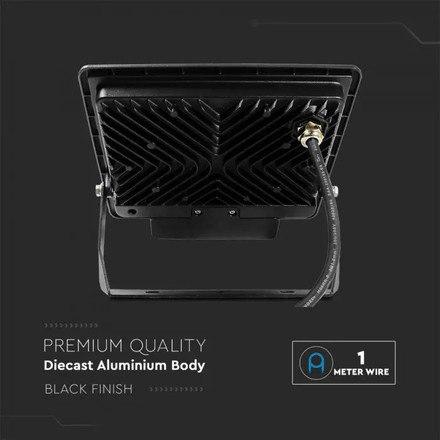 LED Прожектор с PIR сензор 50W 3000К SAMSUNG ЧИП Черно Тяло и 1 метър кабел SKU 20289 V-TAC