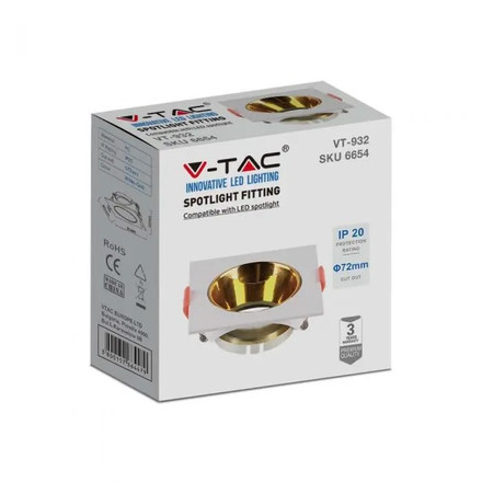 SKU 6654 GU10 Корпус Квадрат Бяла Рамка + Златен Рефлектор с марка V-TAC