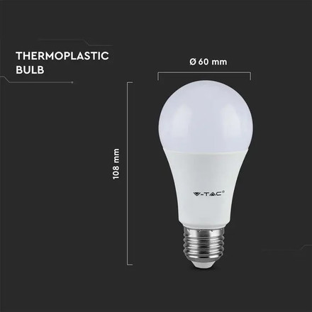 LED Крушка Е27 8.5W A60 Термо Пластик 4000K SKU 217261 V-TAC
