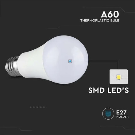 LED Крушка Е27 8.5W A60 Термо Пластик 6500K SKU 217262 V-TAC