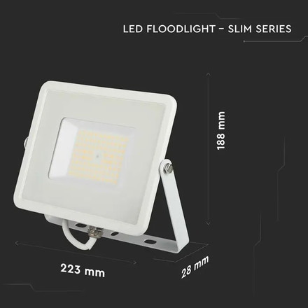 LED Прожектор 50W 4000К SAMSUNG ЧИП Бяло Тяло SKU 21762 V-TAC